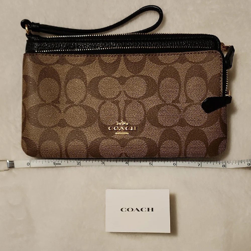 Coach Tan and Brown Signature Wristlet - Picture 1 of 7